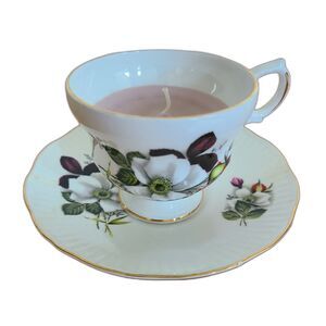 Vintage Tea Cup And Saucer Candle Floral Fragrance Royal Dover China Unlit